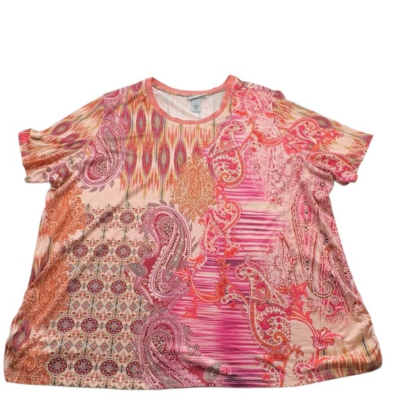 Catherines Tops - Catherines 3X Bling Paisley Patchwork Top Pink Multicolor Boho Stretchy 0139